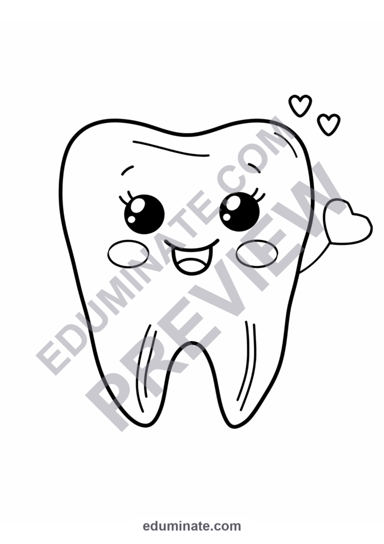 Tooth Coloring Pages Dental Health and Hygiene Art Activity Pack for Kids sample page 4