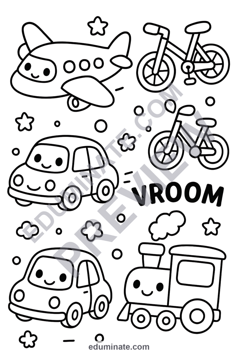 Transportation Coloring Pages Land Sea and Air Vehicles Activity Sheets Kids sample page 4