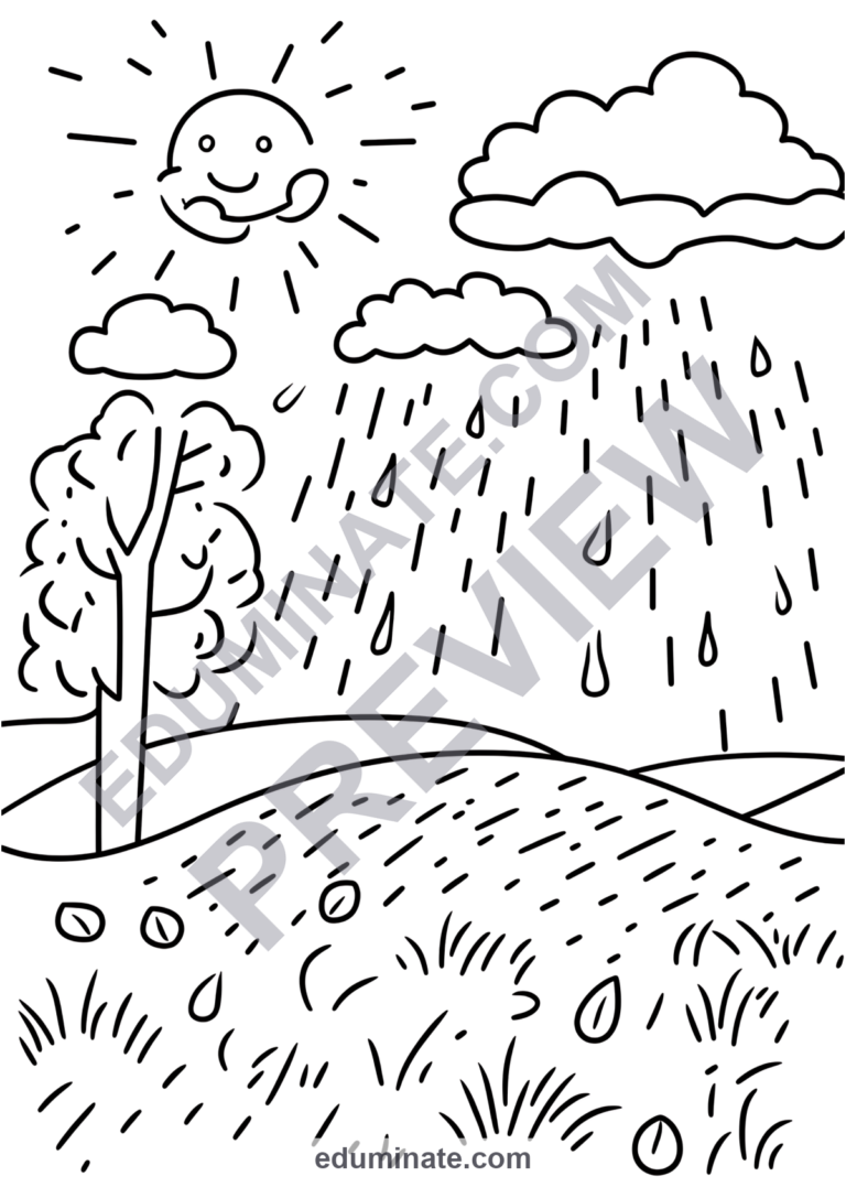 Types of Weather Coloring Pages 100 Rain Sunshine Clouds and Seasons Art Sheets sample page 4