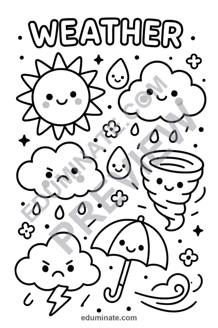 Weather Coloring Sheets Storms Clouds and Rainbows Activity Pack for Kids sample page 4