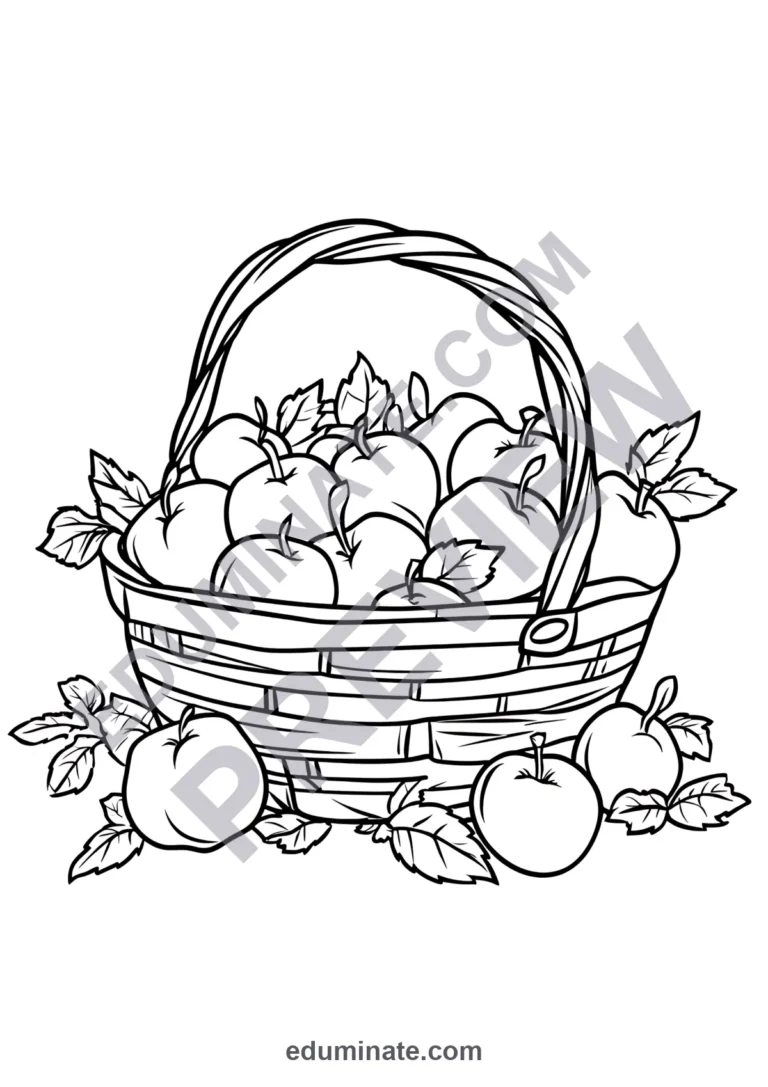 Apple Tree Coloring Pages | Apple Tree and Basket Designs | Fall Fruit Sheets sample page 4