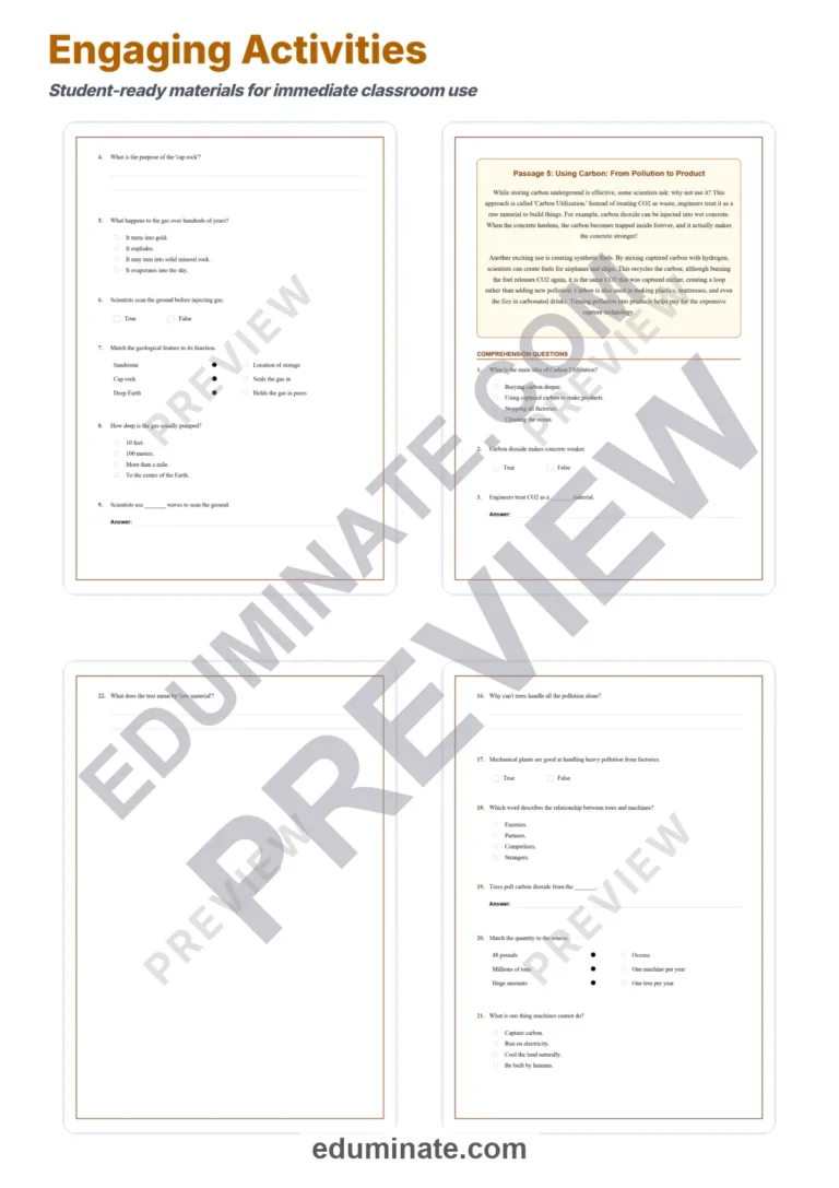 Carbon Capture Reading Comprehension Passages And Questions Worksheets Packet sample page 4