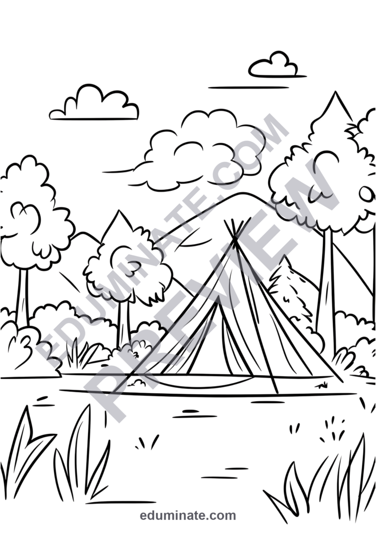 50 Camping Theme Coloring Pages Printable Outdoor and Nature Sheets for Kids sample page 4