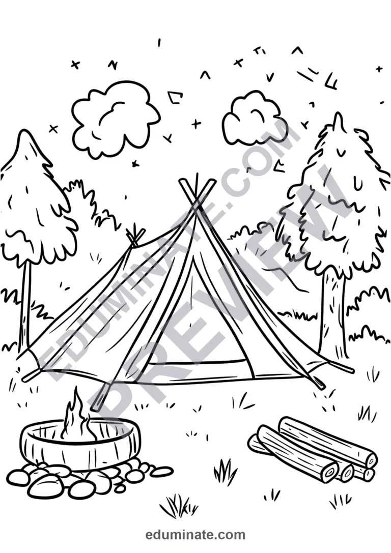 21 Camping Coloring Pages Printable Outdoor Adventure Activity Sheets for Kids sample page 4