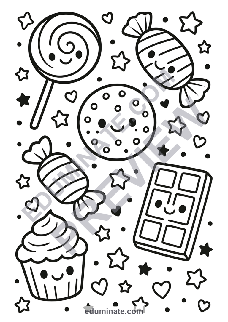 139 Candy Coloring Sheets Printable Sweets and Treats Activity Pages for Kids sample page 4