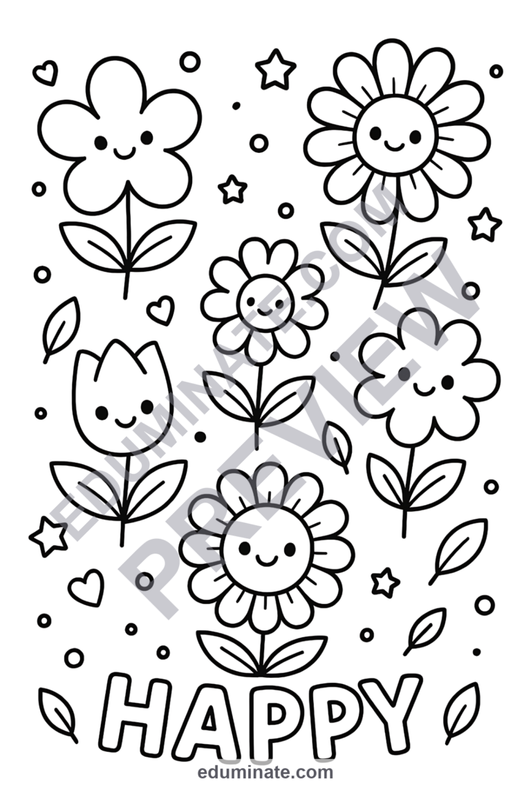 Flower Coloring Pages to Print | Spring Garden Floral Activity Sheets for Kids sample page 4