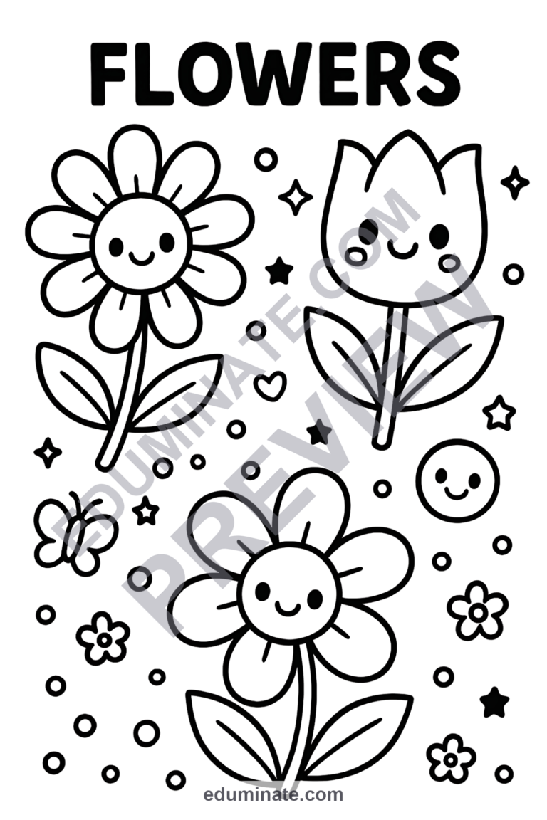 Printable Flower Coloring Pages Cute Garden Nature Activity Sheets for Kids sample page 4