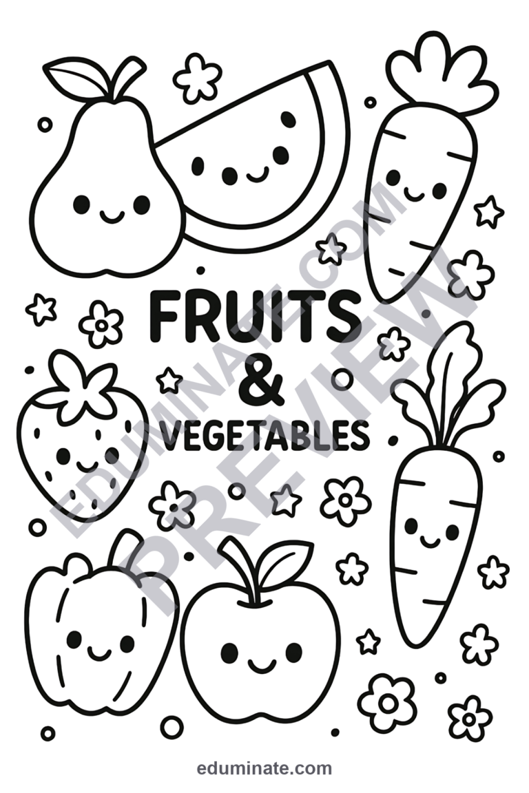 Printable Fruits and Vegetables Coloring Pages Healthy Food Sheets for Kids sample page 4
