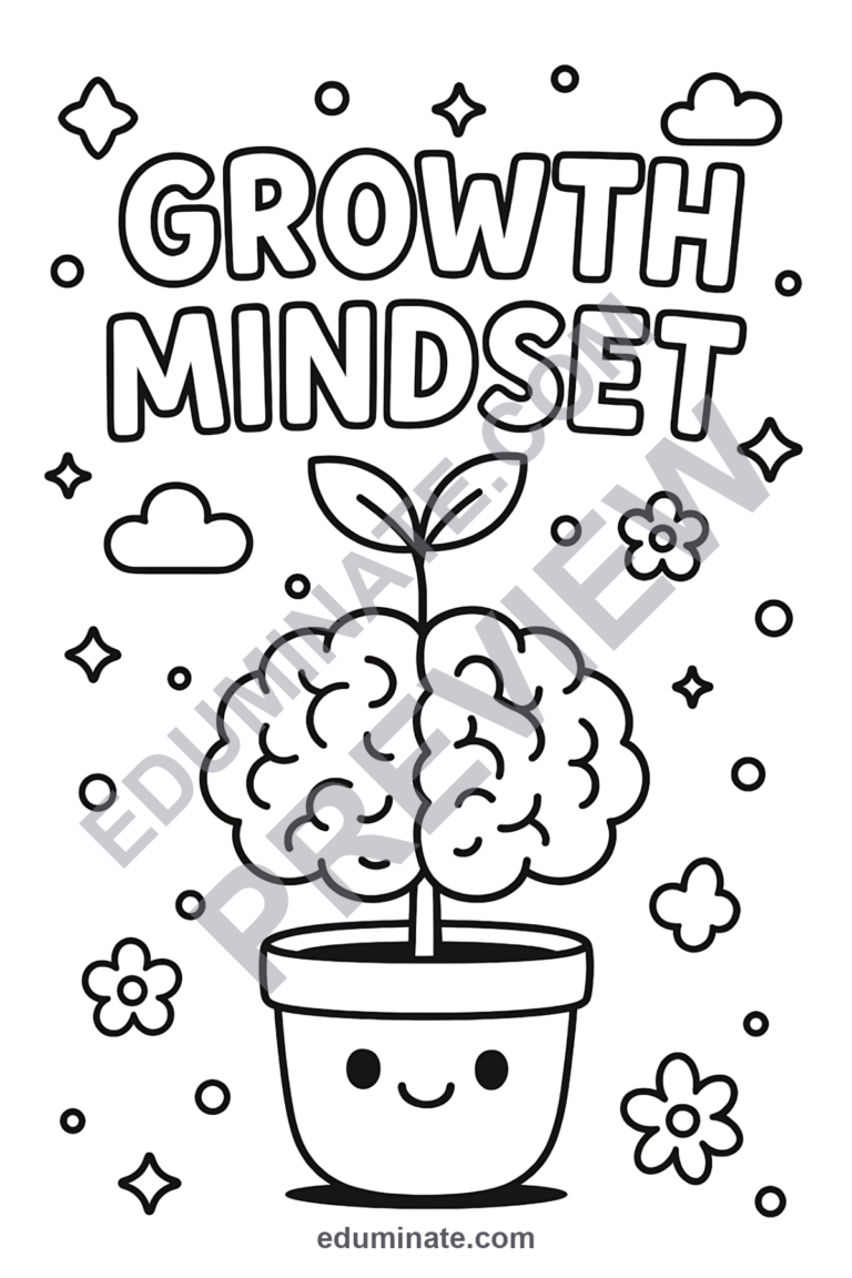 Growth Mindset Coloring Pages Back to School Activity Sheets for Kids Fun sample page 4