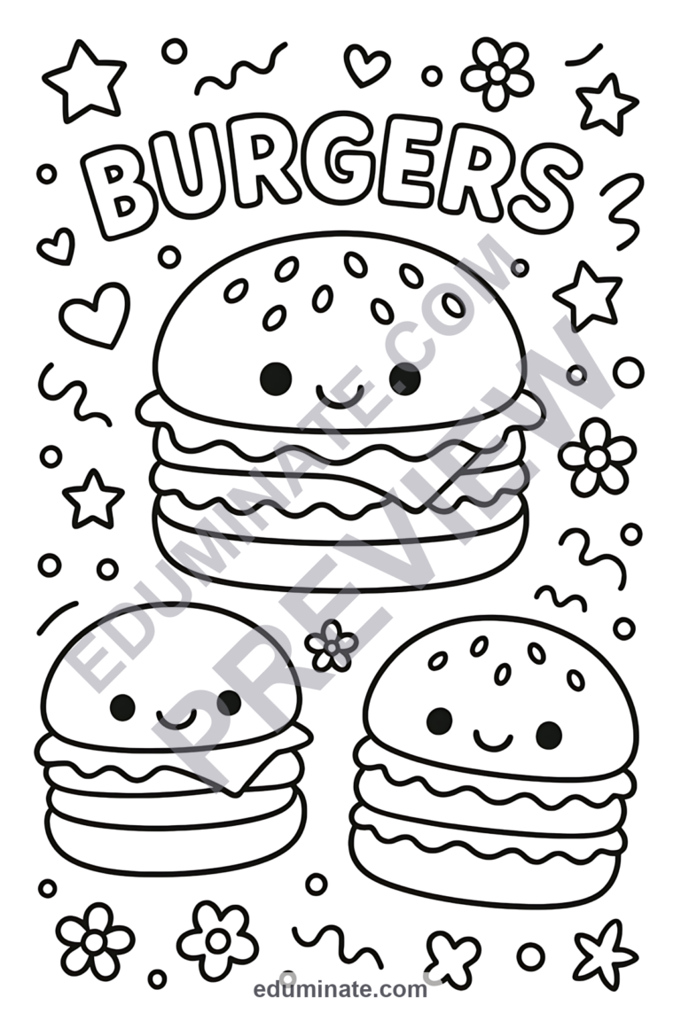 Burger and Fries Coloring Pages Fast Food Cooking Activity Sheets for Kids sample page 4