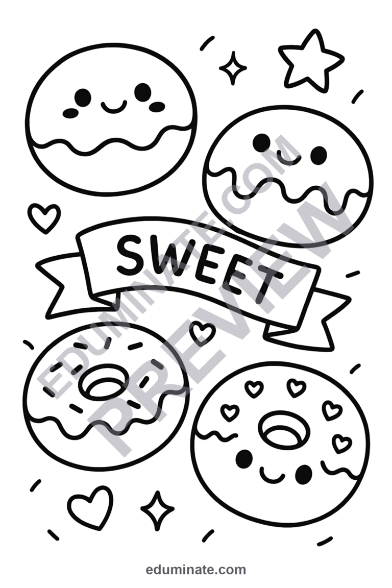 Printable Donut Coloring Pages | Sweet Treats Bakery Food Art Sheets for Kids sample page 4