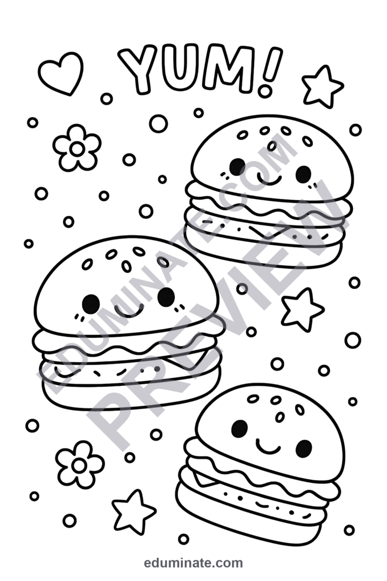 Printable Burger Coloring Pages Fast Food Activity Sheets for Kids Art Fun sample page 4