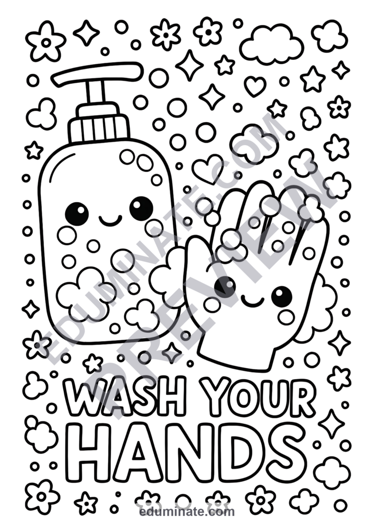 Handwashing Coloring Pages Hand Hygiene Activity Sheets Health Pack for Kids sample page 4