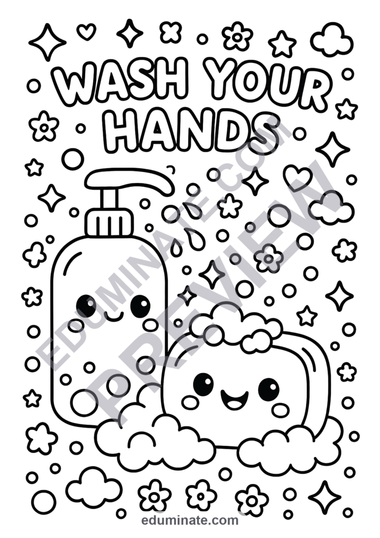 Preschool Hand Washing Coloring Pages Hygiene Activity Sheets Health for Kids sample page 4