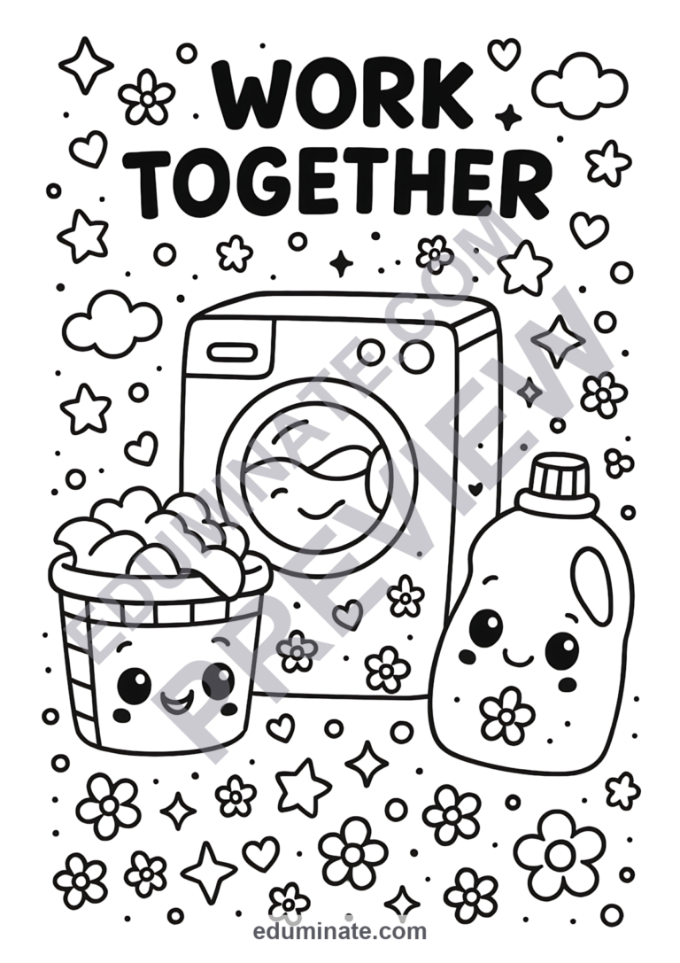 Chores Coloring Pages Home Cooperation Activity Sheets Life Skills for Kids sample page 4