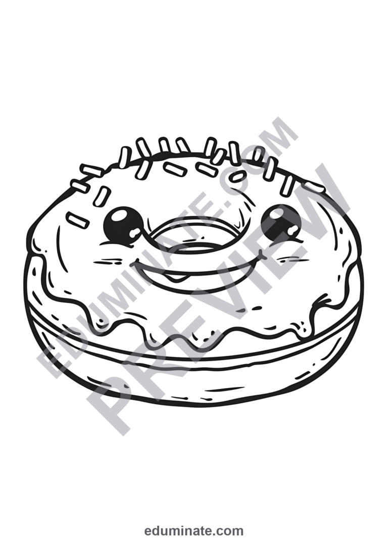 Donut Coloring Pages Printable | Cute Sweet Treats Bakery Sheets for Kids sample page 4