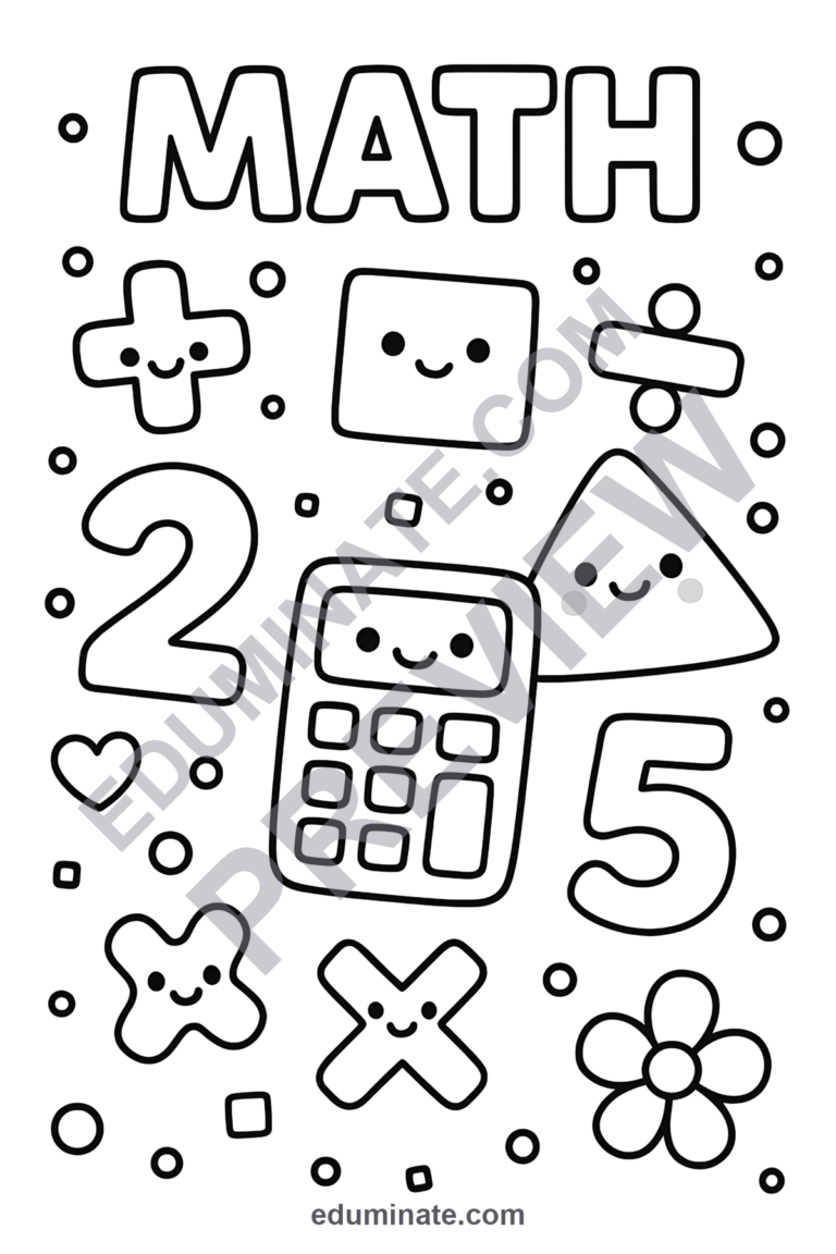 Math Worksheets Coloring Pages Numbers and Shapes Activity Sheets for Kids sample page 4