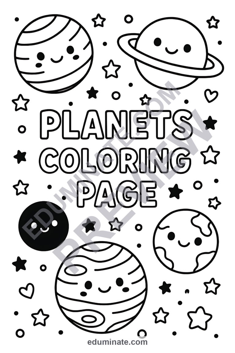 Planets Coloring Pages Solar System Space Art Activity Sheets Pack for Kids sample page 4