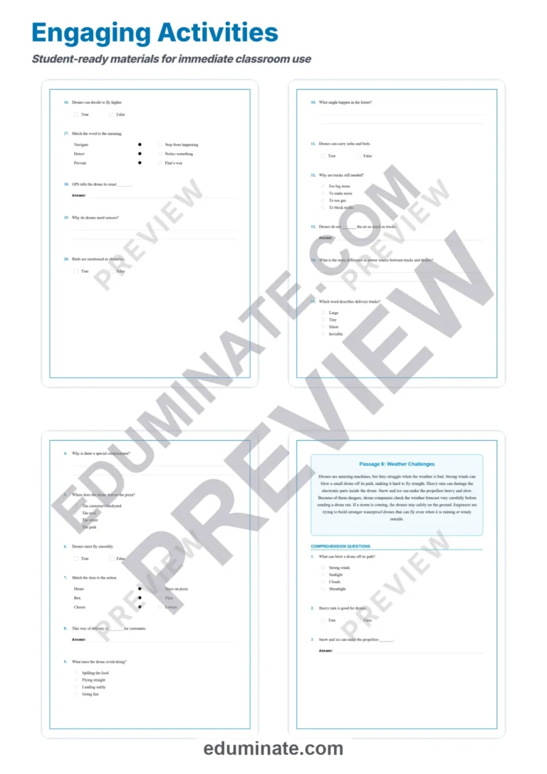 Delivery Drones Reading Comprehension Passages And Questions Worksheets Pack sample page 4