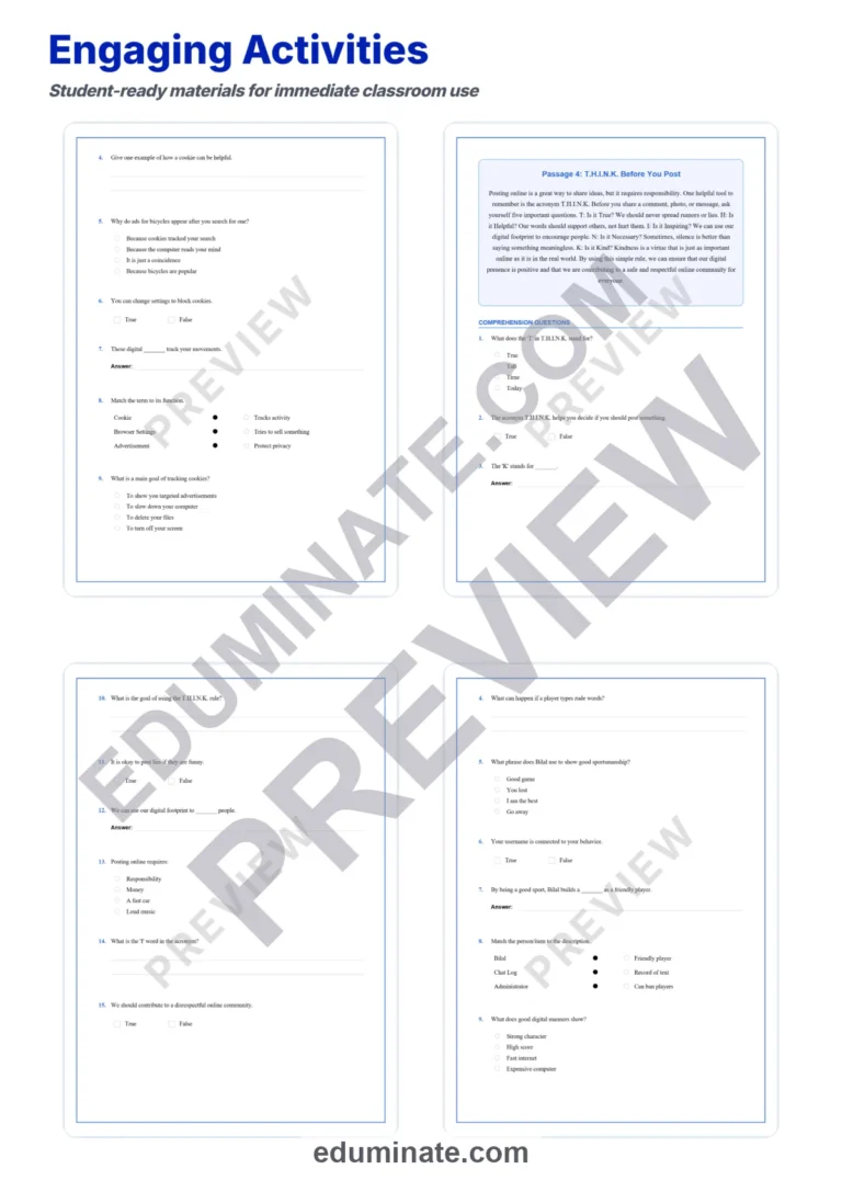 Digital Footprint Reading Comprehension Passages And Questions Worksheets Set sample page 4
