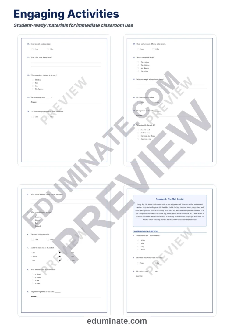 Community Helpers Reading Comprehension Passages And Questions Worksheets sample page 4