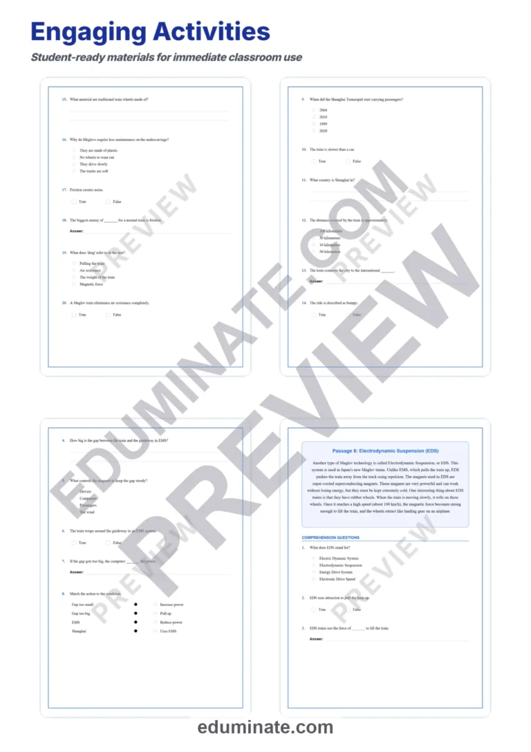 Maglev Trains Reading Comprehension Passages And Questions Printable Pack sample page 4