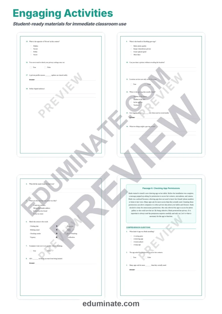 Online Privacy Reading Comprehension Passages And Questions Printable Pack sample page 4
