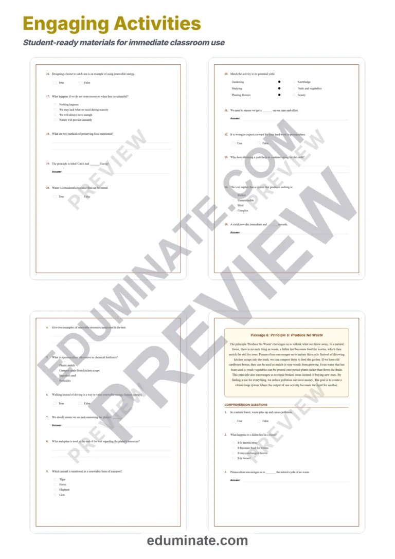 Permaculture Reading Comprehension Passages And Questions Student Worksheets sample page 4