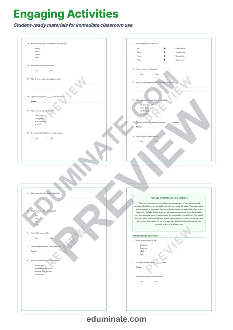 Plant Growth Reading Comprehension Passages And Questions Student Worksheets sample page 4