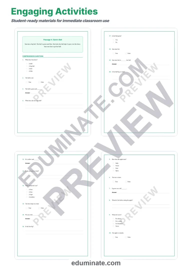 Reading Comprehension Activities – First Grade Reading Passages and Questions sample page 4