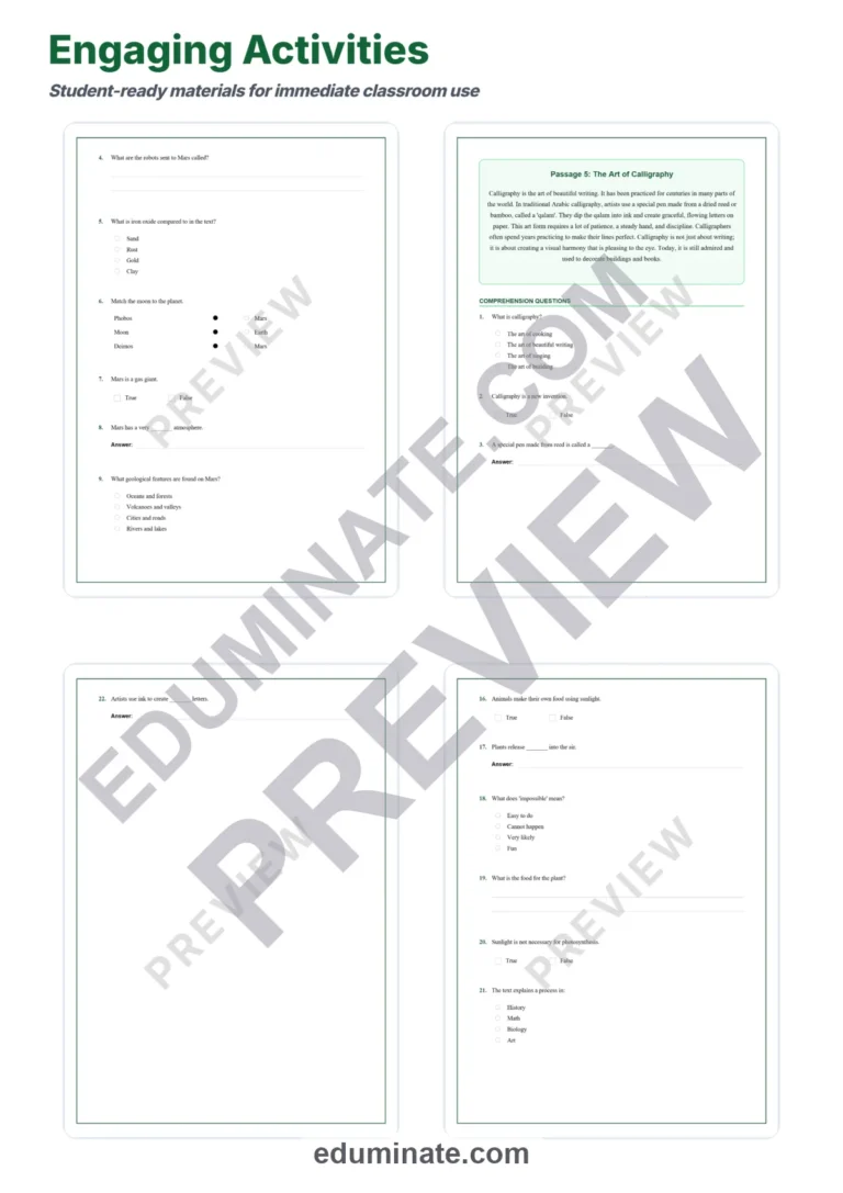 Fifth Grade Reading Comprehension Passages and Questions Advanced Reader Pack sample page 4