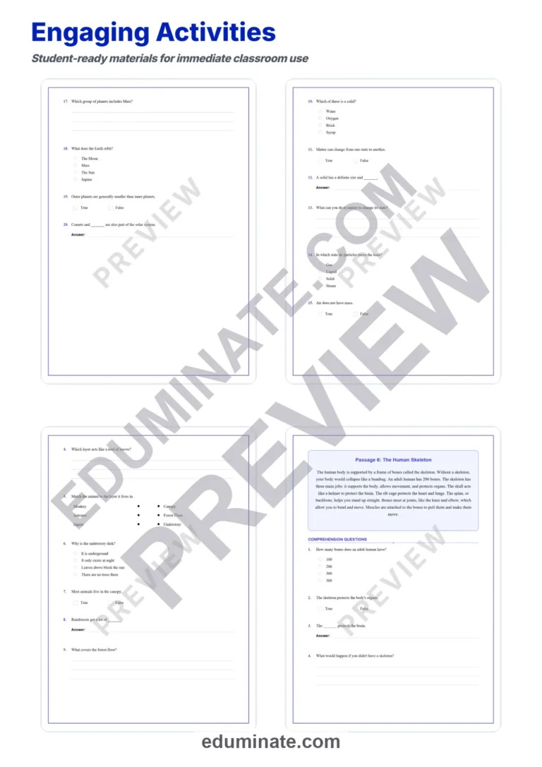 Fourth Grade Science Reading Comprehension Passages Elementary Science Unit sample page 4