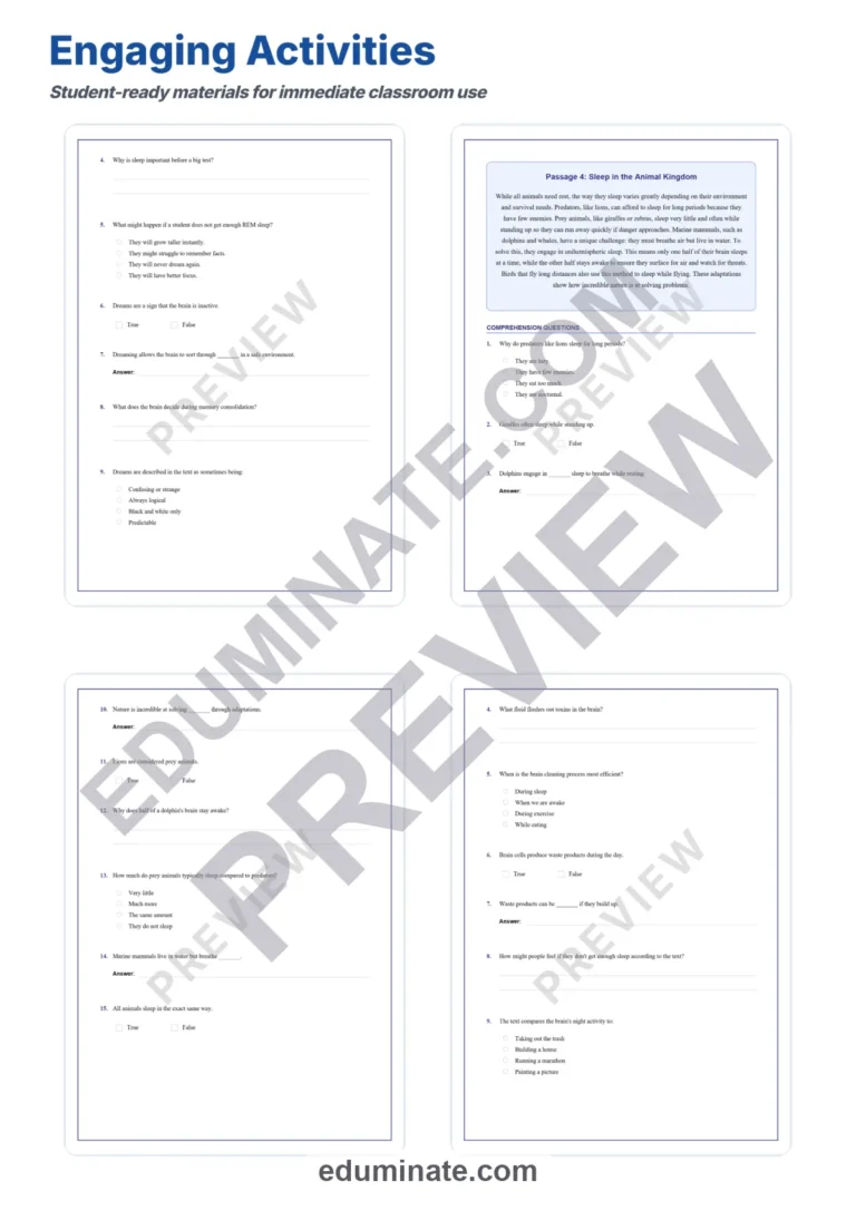 Sleep Cycles Reading Comprehension Passages and Science Worksheets Resource sample page 4