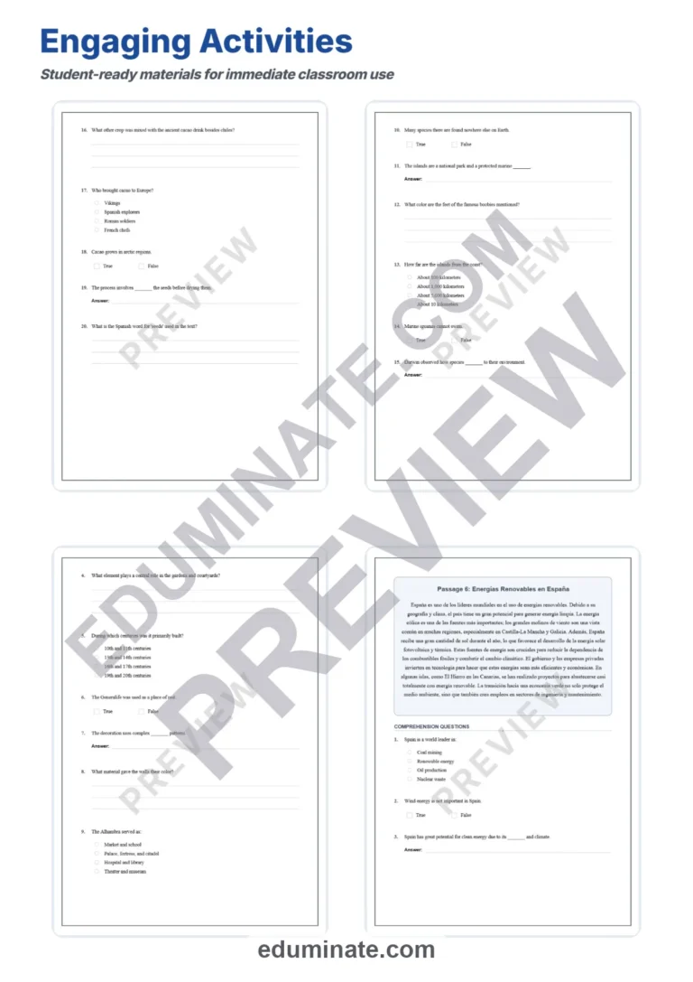 Spanish Reading Comprehension High School – Reading Passages and Questions sample page 4