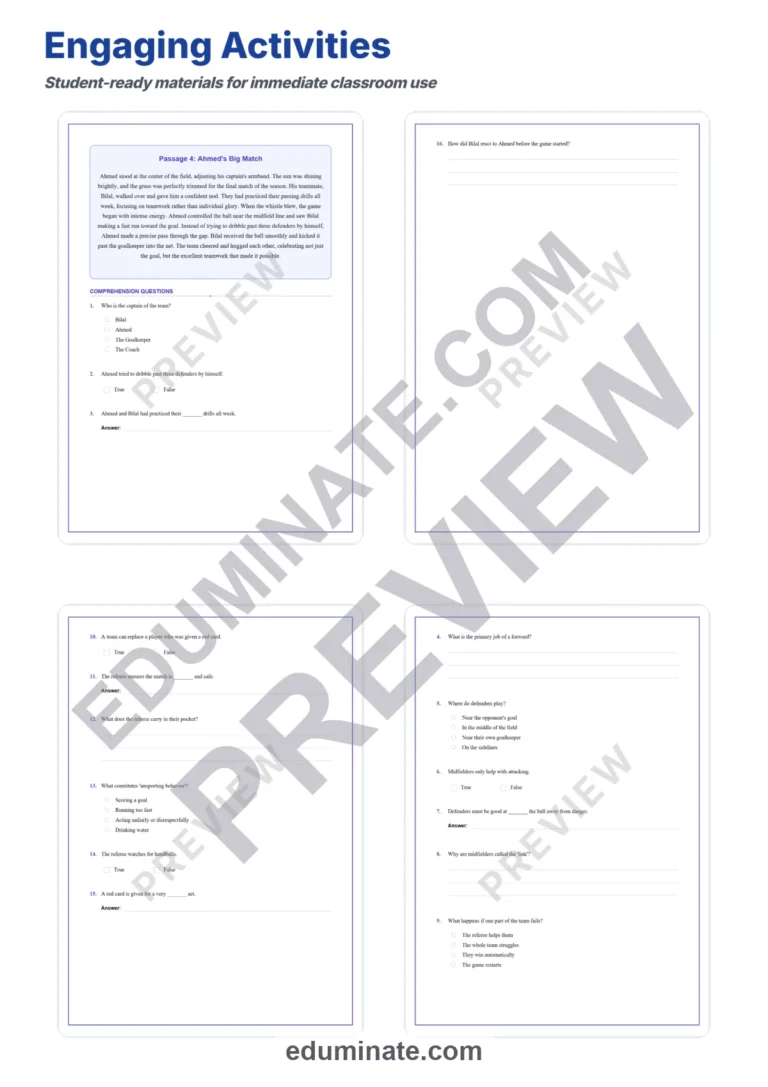 World of Soccer Reading Comprehension Passages and Sports Activities Pack sample page 4