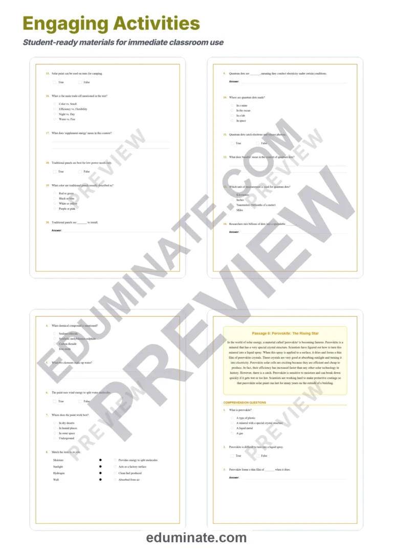 Solar Energy Worksheets – Solar Paint Reading Passages, Questions and Answer Key sample page 4