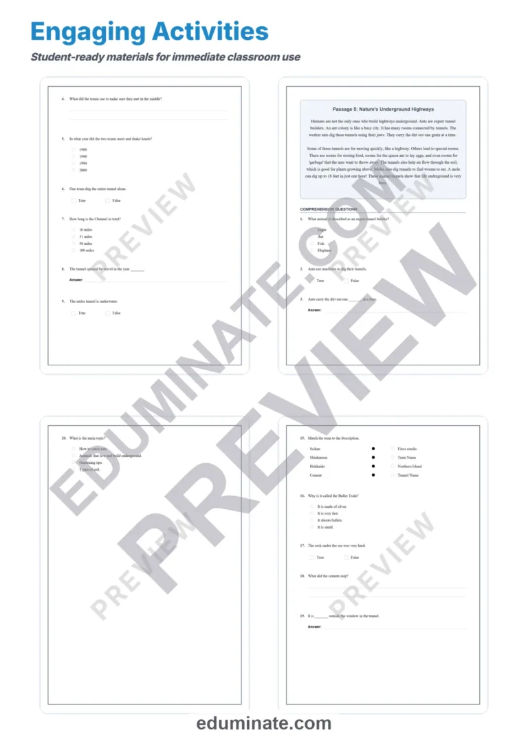 Underground Highways Reading Comprehension Subways and Tunnels Passages Packet sample page 4