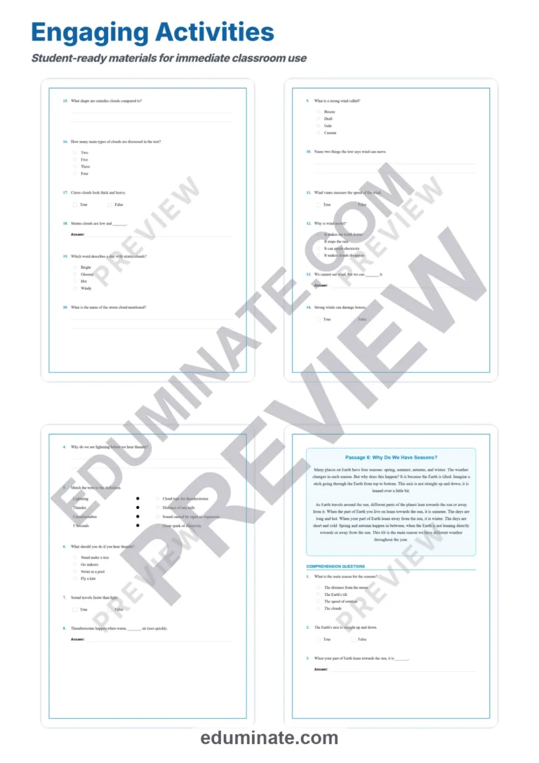 Weather Patterns Reading Comprehension Passages and Atmospheric Science Drills sample page 4