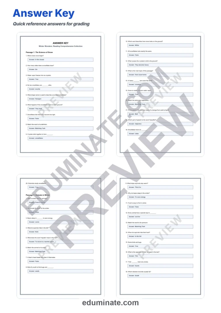 Fourth Grade Winter Reading Comprehension Passages Elementary Literacy Unit sample page 4