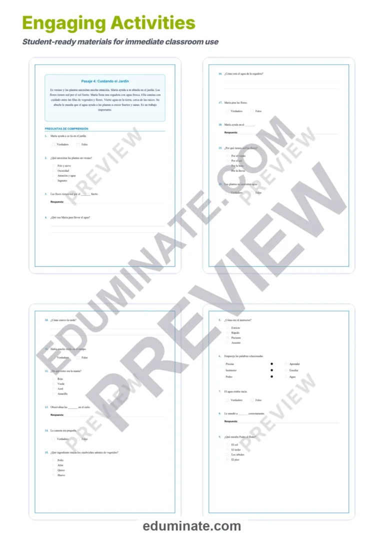 Spanish Reading Worksheets – Spanish Summer Reading Passages and Questions sample page 4