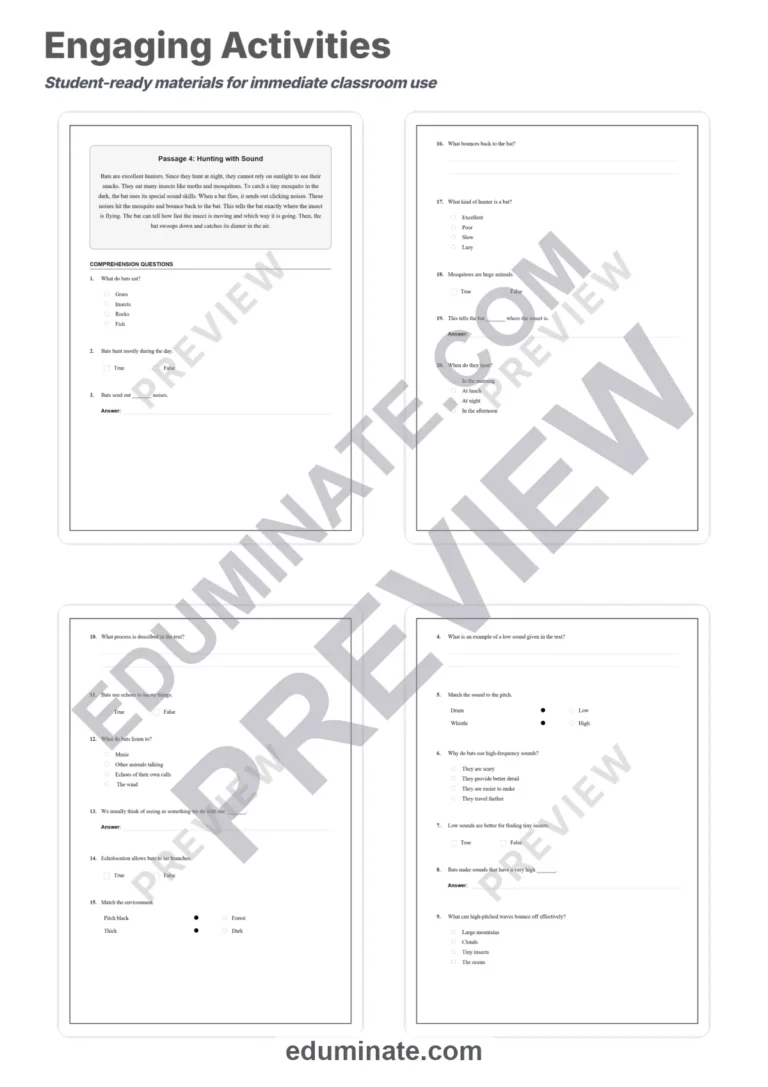 Bat Reading Comprehension Passages and Worksheets with Answer Keys, Grades 2-6 sample page 4