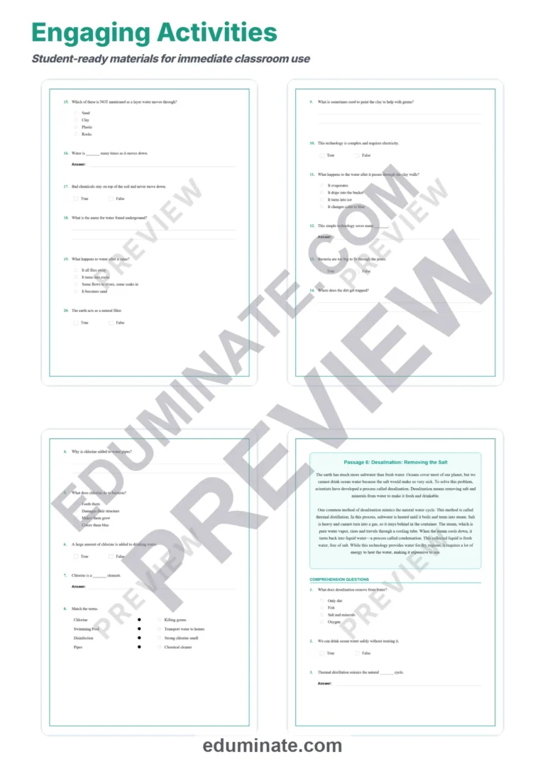 Clean Water Technology Reading Comprehension Passages and Questions Gr 3-7 sample page 4
