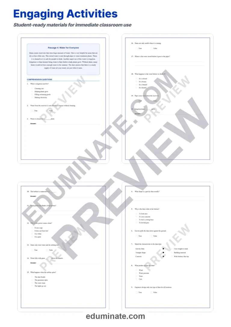 Dam Construction Reading Comprehension Passages and Questions for Grades 3-7 sample page 4