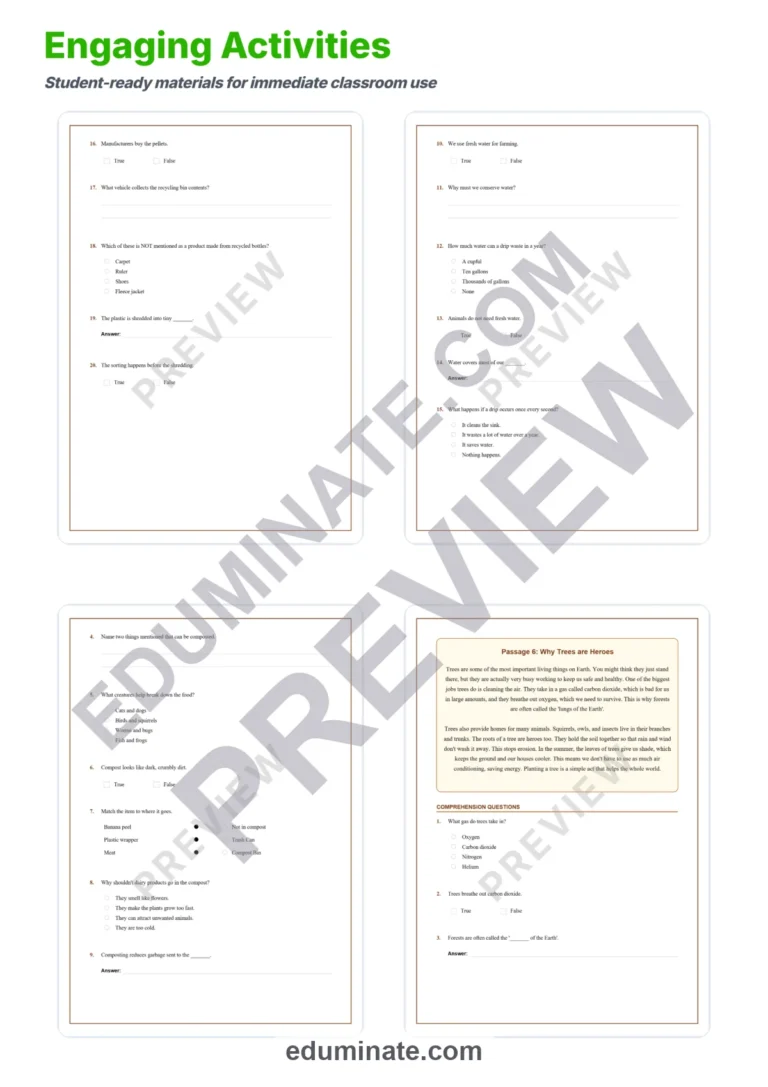 Earth Day Reading Comprehension Passages and Questions Pack for Grades 3-5 sample page 4