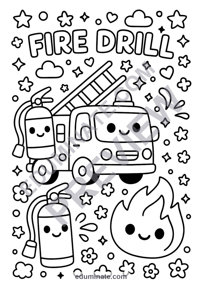 Fire Safety Coloring Pages Fire Drill Activity Sheets for Pre-K and Elementary sample page 4