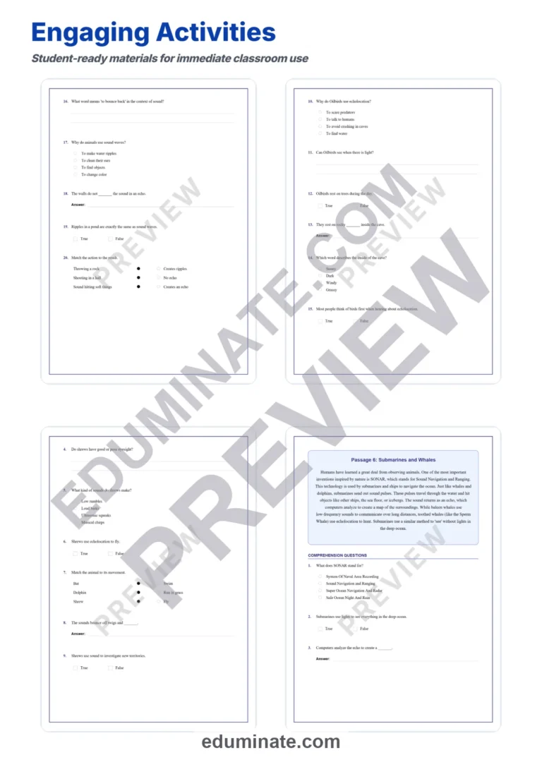 Echolocation in Animals Reading Comprehension Passages and Questions Grades 3-7 sample page 4