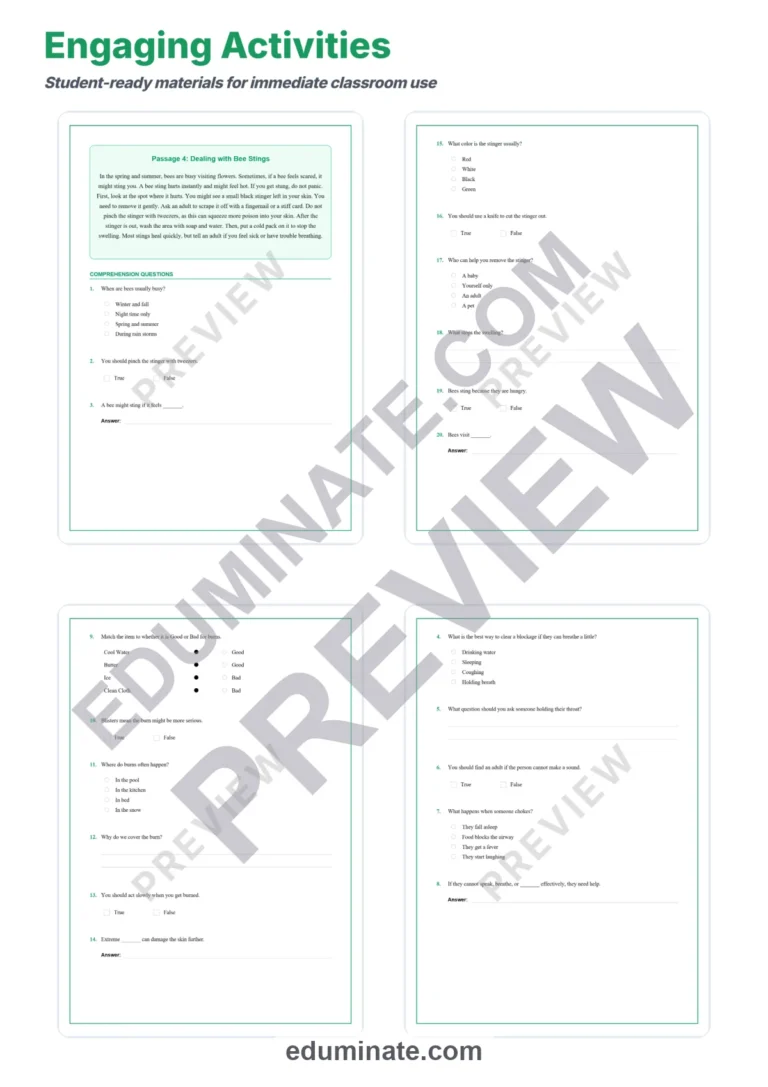 First Aid Basics Reading Comprehension Passages and Questions for Grades 2-6 sample page 4