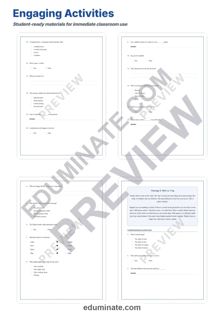 Mysteries of the Mist Fog Reading Comprehension Passages and Questions 2-6 sample page 4