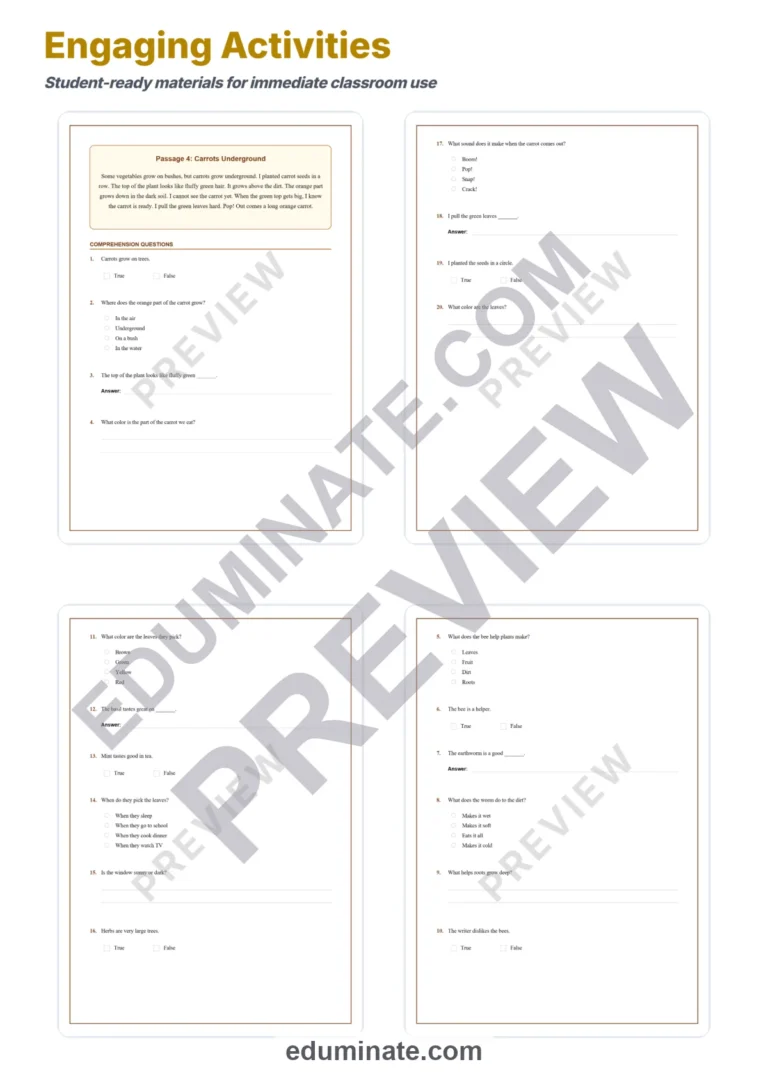 Growing Food at Home Reading Comprehension Passages and Questions Grades K-2 sample page 4