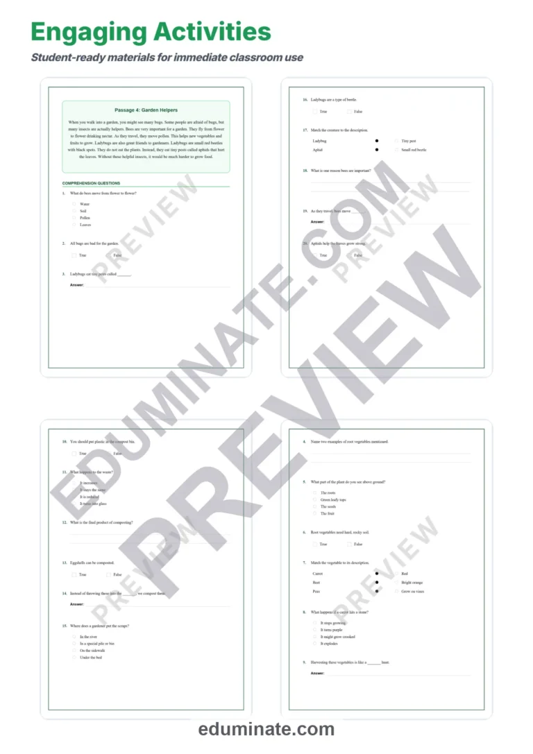 Homegrown Harvest Growing Food at Home Reading Comprehension Passages 2-6 sample page 4